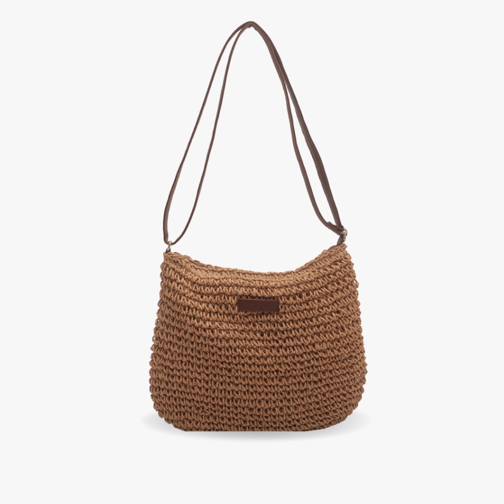 Woven Raffia Shoulder Bag | Slouchy Summer Tote | Lightweight with PU Leather Strap