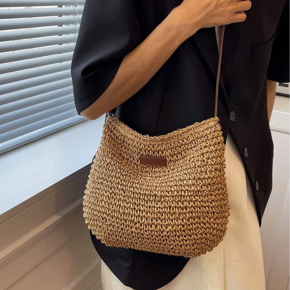 Woven Straw Shoulder Bag | Adjustable Strap | Casual Summer Style