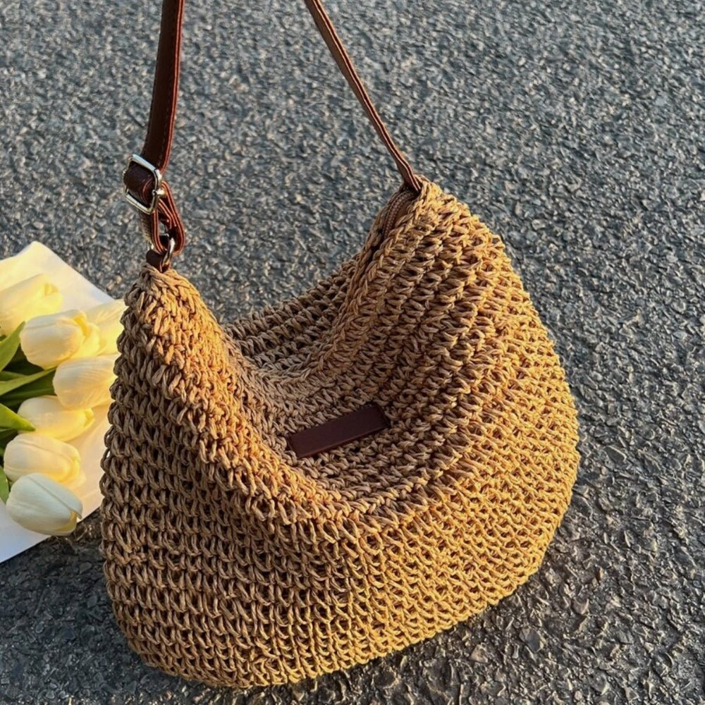 Woven Straw Shoulder Bag | Adjustable Strap | Casual Summer Style