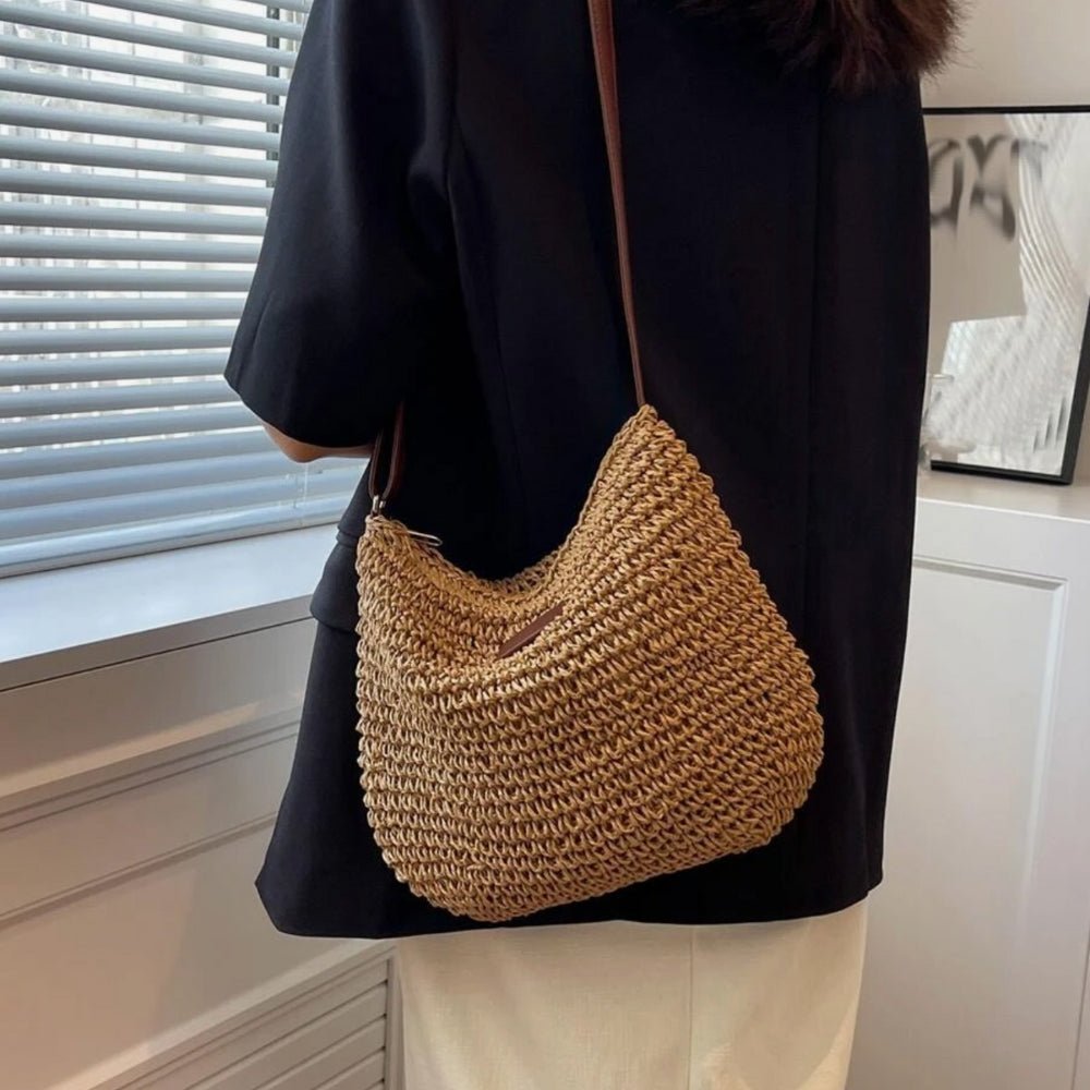 Woven Straw Shoulder Bag | Adjustable Strap | Casual Summer Style