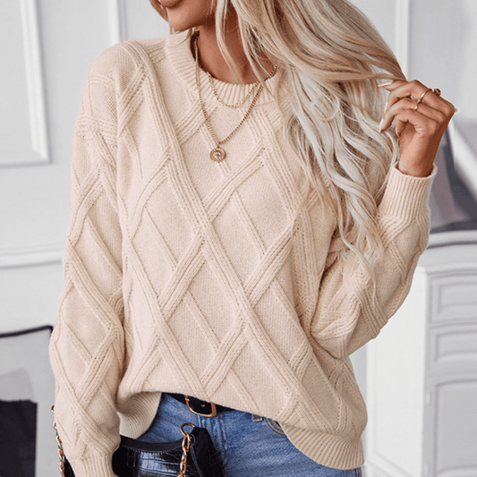 Chunky Cable Knit Sweater | Diamond Pattern | Cozy & Stylish