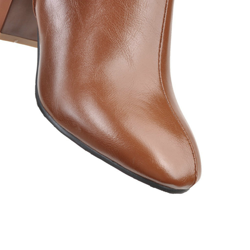 Tall Block Heel Boots | Sleek Zip-Up Design | Faux Leather Knee-High