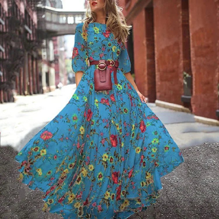 Floral Chiffon Maxi Dress | Cinched Waist | Flowy Silhouette