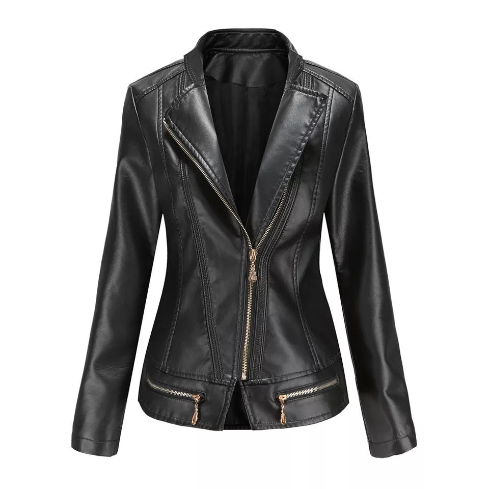 Sleek Faux Leather Moto Jacket | Asymmetric Zipper | Tailored Fit | Bold Colours