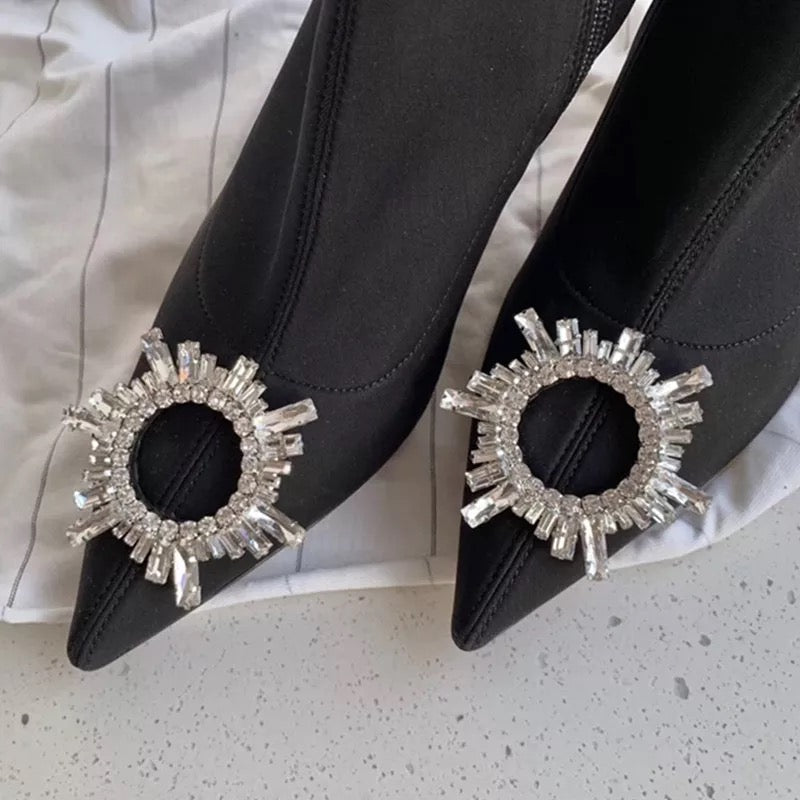 Embellished Pointed-Toe Ankle Boots | Sleek Design | Rhinestone Accent | Elegant Style
