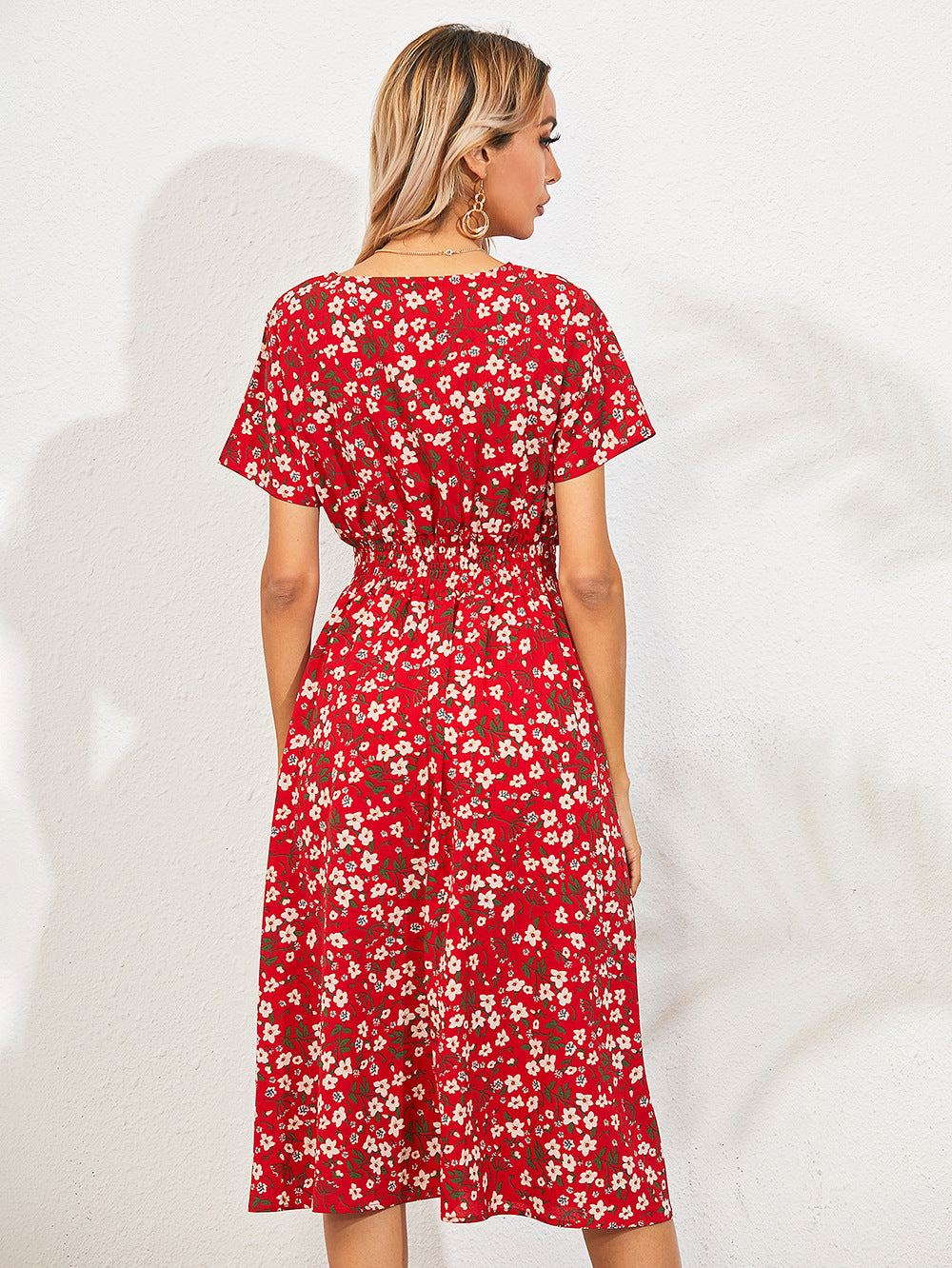Floral V-Neck Midi Dress | Lightweight Summer Style | Cinched Waist