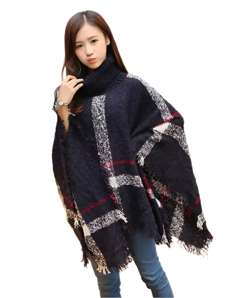 Women's Plaid Turtleneck Poncho | Soft Knit | Cozy & Stylish Layer