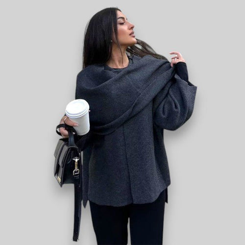Women's Asymmetrical Knit Poncho | Elegant Layering Piece | Soft Wool Blend | Cozy Chic