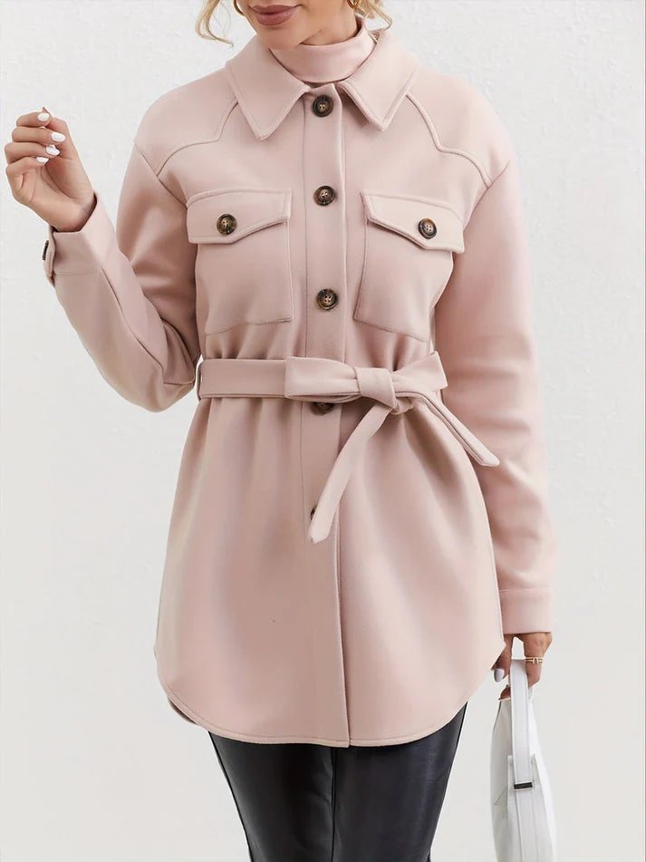 Women's Belted Shacket | Soft Wool Blend | Button-Up Shirt Jacket | Chic Transitional Layer