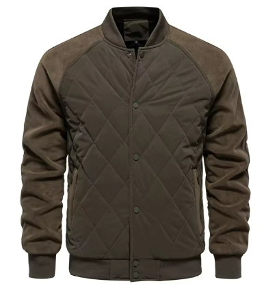 Men's Quilted Bomber Jacket | Contrast Sleeves | Lightly Insulated Fall Outerwear