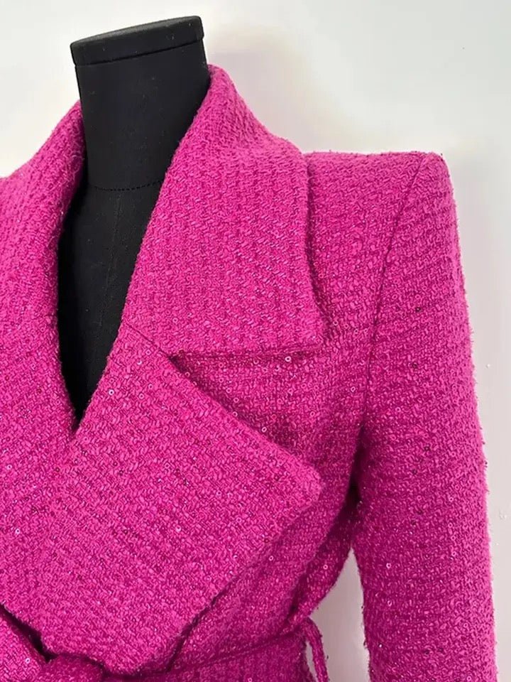 Belted Wool-Blend Coat | Longline Design | Vibrant Pink | Elegant Outerwear