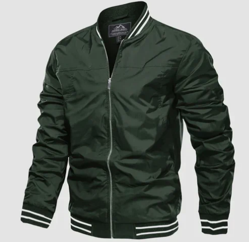 Men’s Lightweight Varsity Bomber Jacket | Striped Ribbed Trim | Casual Spring Layer