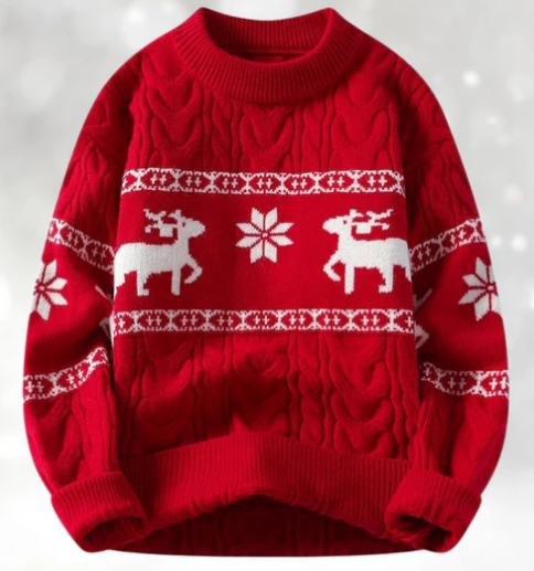 Men’s Moose Knit Sweater | Winter Pullover with Nordic Pattern | Soft Acrylic Blend