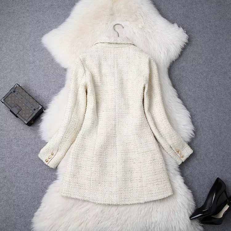 Textured Tweed Blazer Coat | Gold Button Details | Tailored Fit | Chic Layering
