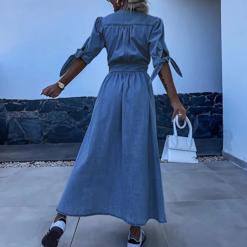 Denim Maxi Dress | Button-Front Fit & Flare | Casual Summer Style