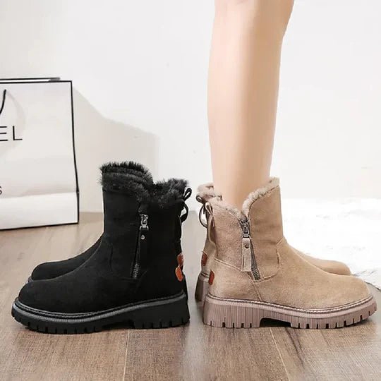 Faux Suede Ankle Boots | Fleece-Lined | Chunky Sole | Winter Warmth