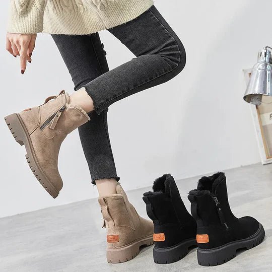 Faux Suede Ankle Boots | Fleece-Lined | Chunky Sole | Winter Warmth