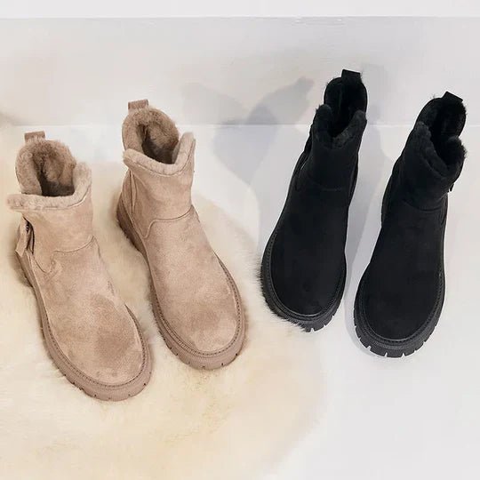 Faux Suede Ankle Boots | Fleece-Lined | Chunky Sole | Winter Warmth