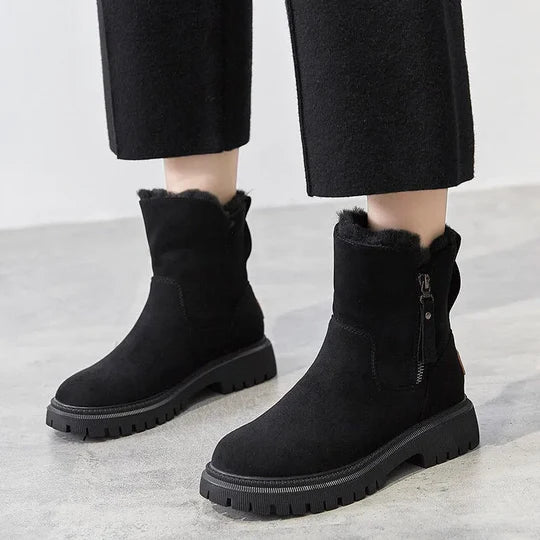 Faux Suede Ankle Boots | Fleece-Lined | Chunky Sole | Winter Warmth