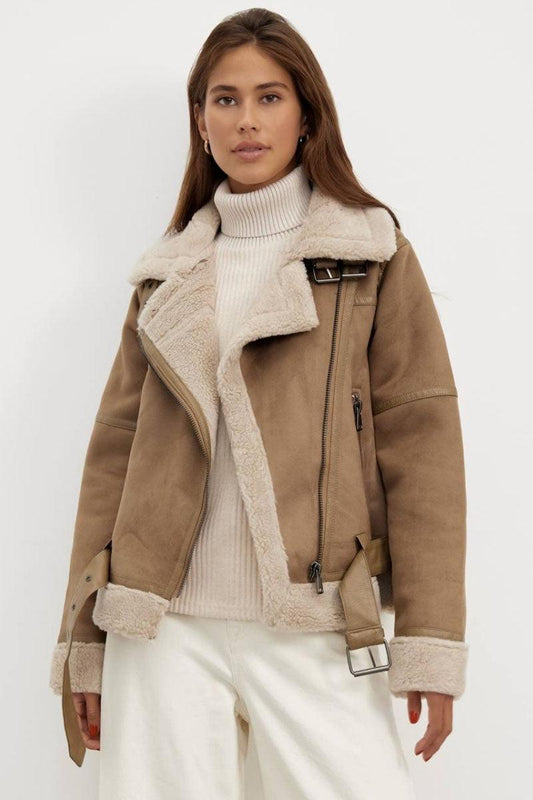 Shearling Aviator Jacket | Faux Suede Finish | Warmth and Style | Winter Essential