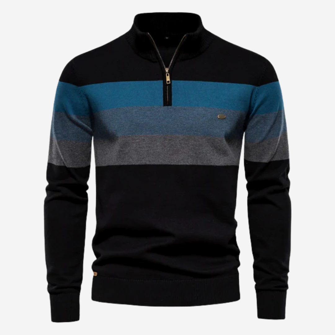 Retro Striped Quarter-Zip Sweater | Soft Knit Pullover | Fall Layering Essential