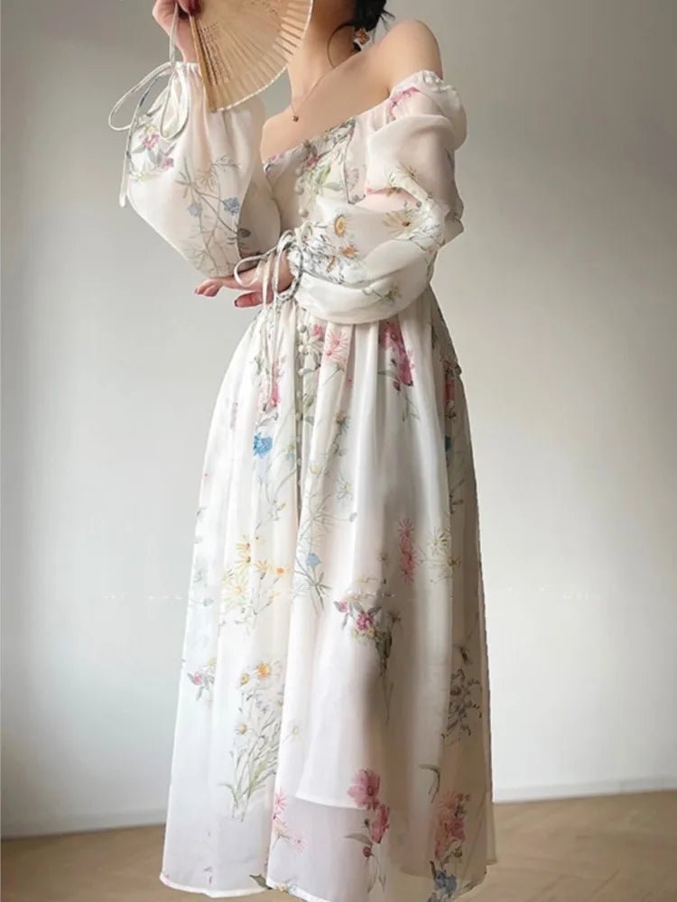 Romantic Floral Chiffon Dress | Vintage-Inspired | Sheer Sleeves