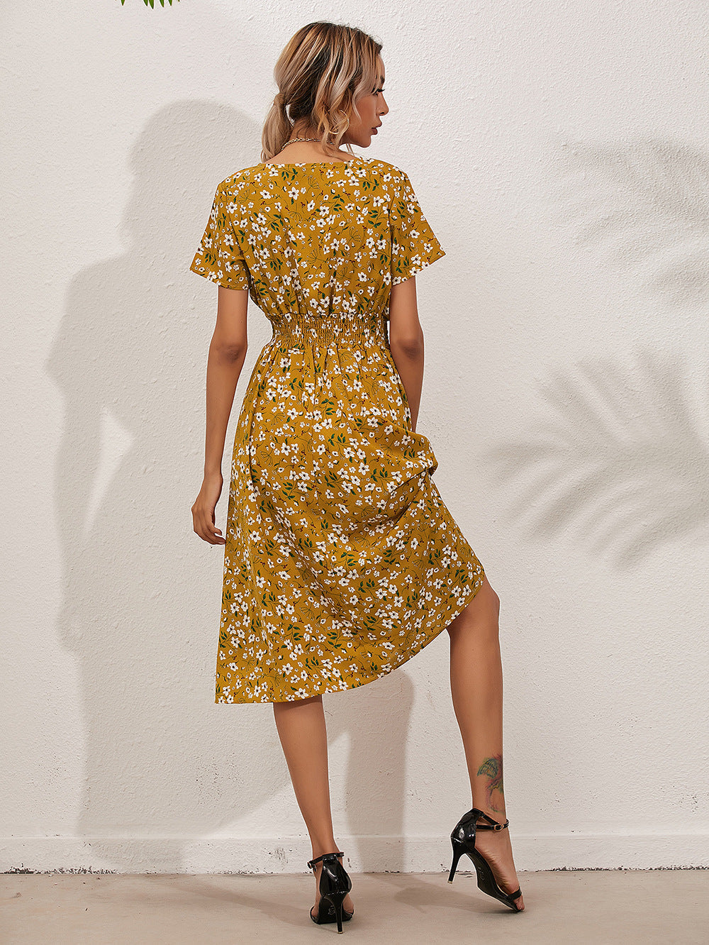 Floral V-Neck Midi Dress | Lightweight Summer Style | Cinched Waist