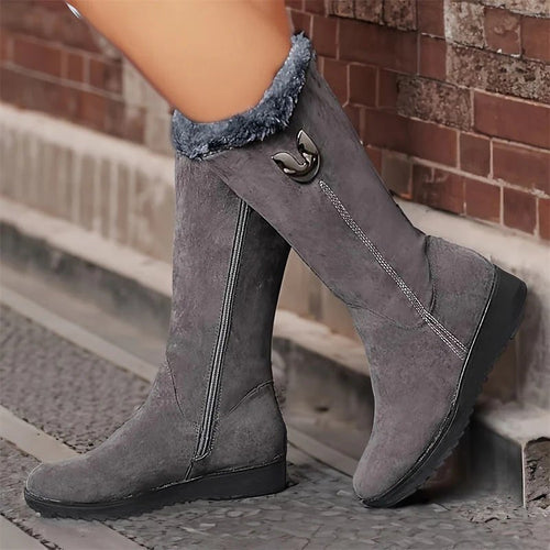 Faux Suede Mid-Calf Boots with Fur Lining | Warm & Elegant | Side-Zip Design