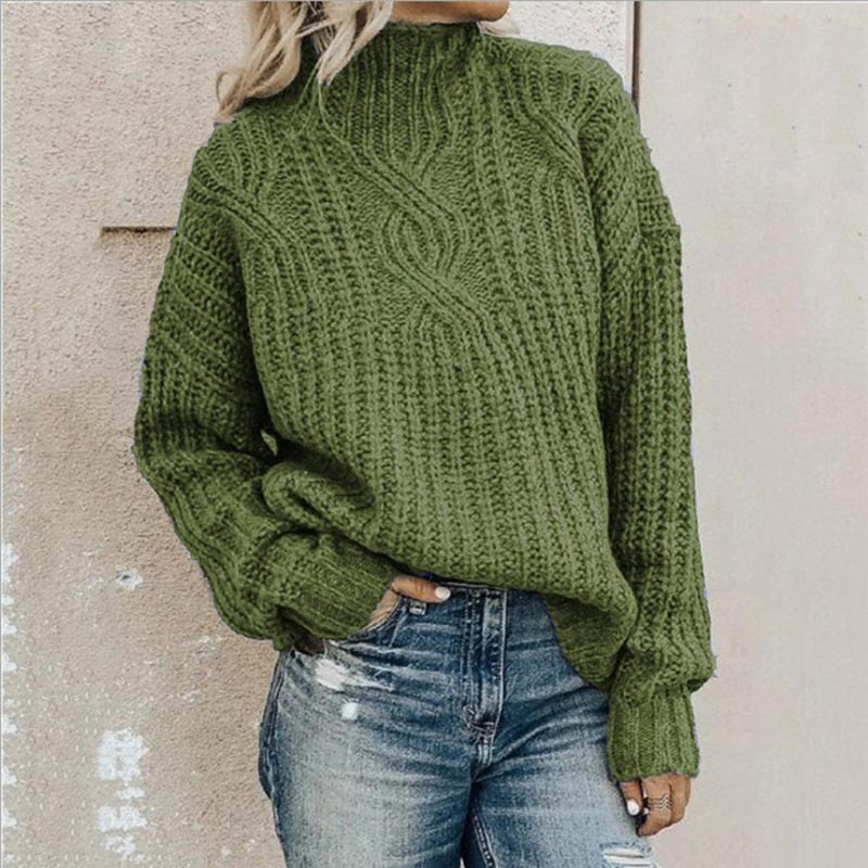 Chunky Cable Knit Sweater | Mock Neck | Relaxed Fit