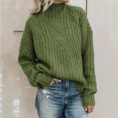 Chunky Cable Knit Sweater | Mock Neck | Relaxed Fit
