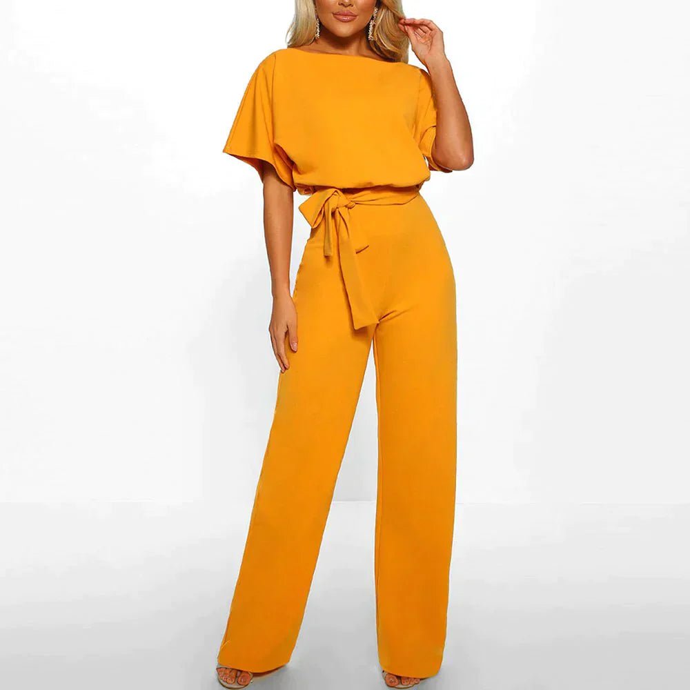 Wide-Leg Belted Jumpsuit | Elegant Boat Neck | Relaxed Fit | Versatile Day-to-Night Style