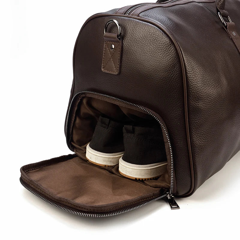Men's Leather Weekender Bag | Large Travel Duffel | Adjustable Strap
