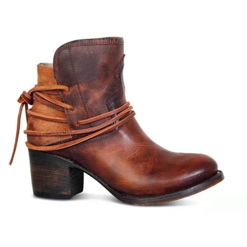 Wraparound Ankle Boots | Two-Tone Western Style | Block Heel Comfort