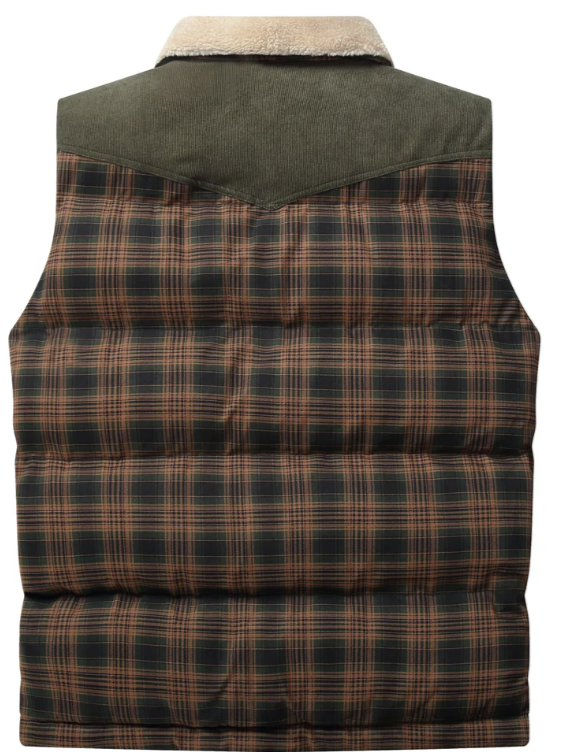 Men’s Sherpa-Collar Plaid Vest | Puffer Quilted Sleeveless Jacket | Fall Outdoor Layer