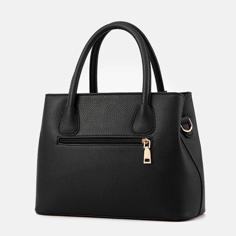 Structured Work Tote | Pebbled PU Leather & Gold Hardware | Multi-Pocket Handbag