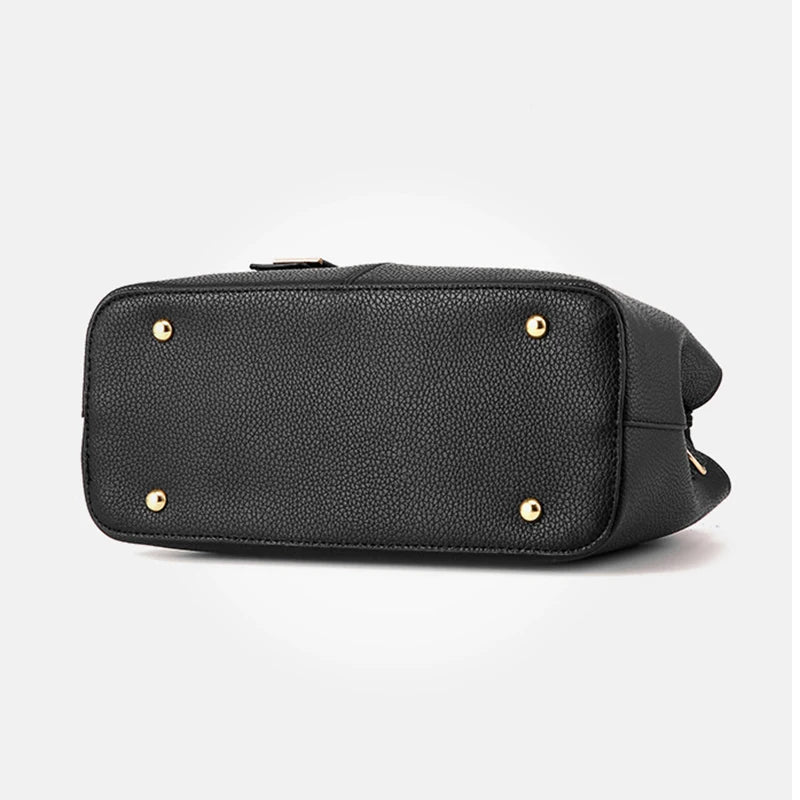 Structured Work Tote | Pebbled PU Leather & Gold Hardware | Multi-Pocket Handbag
