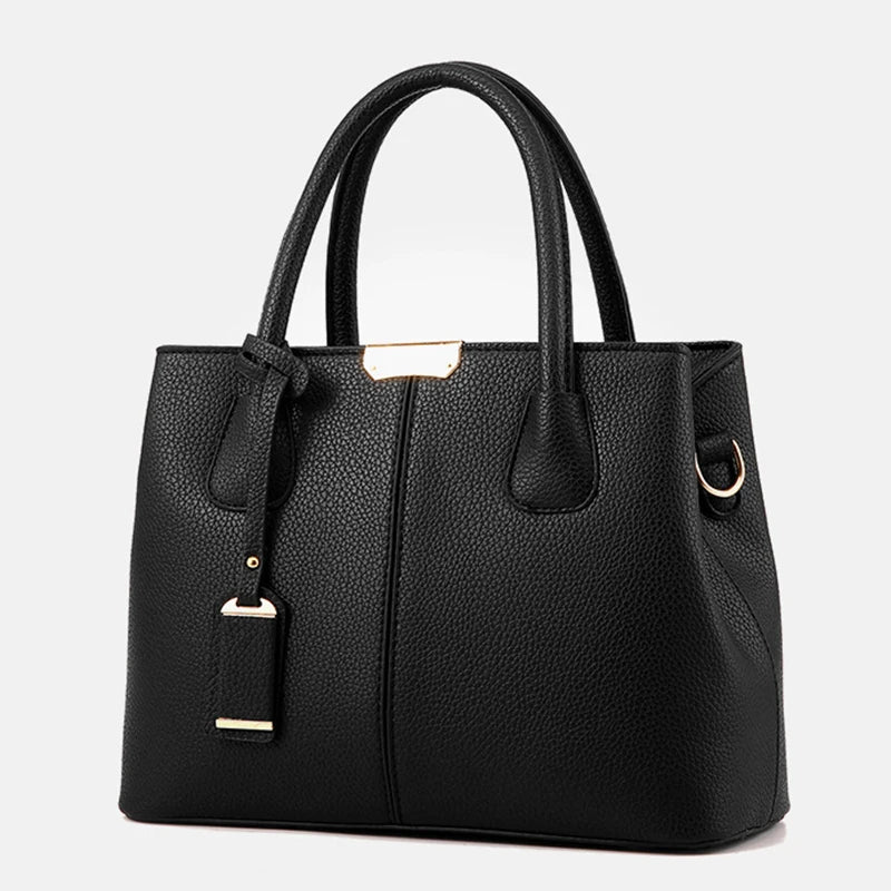 Structured Work Tote | Pebbled PU Leather & Gold Hardware | Multi-Pocket Handbag