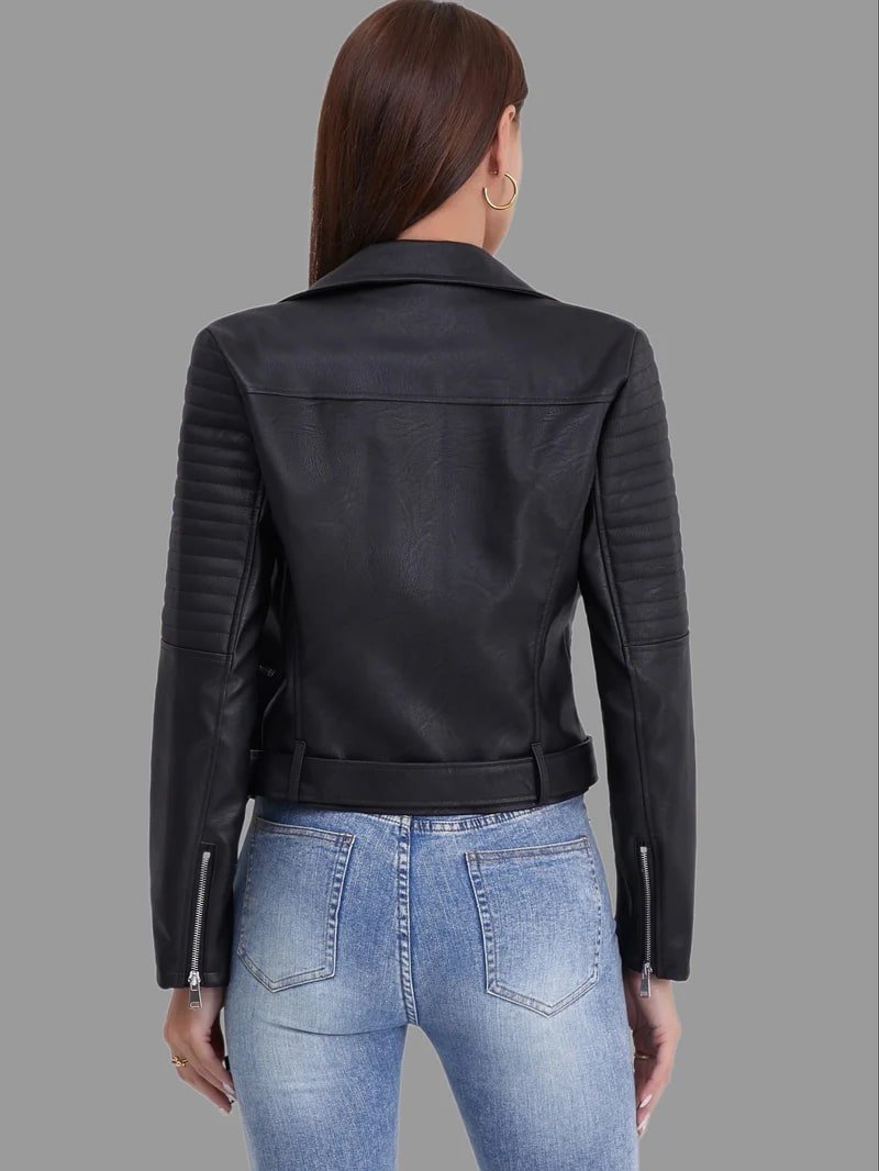 Women's Biker Jacket | Classic Black PU Leather | Asymmetrical Zipper | Edgy Streetwear