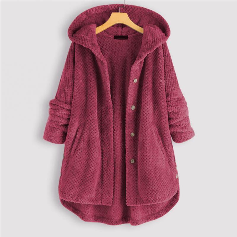 Button-Front Plush Hooded Coat | Ultra-Soft Fleece with Pockets