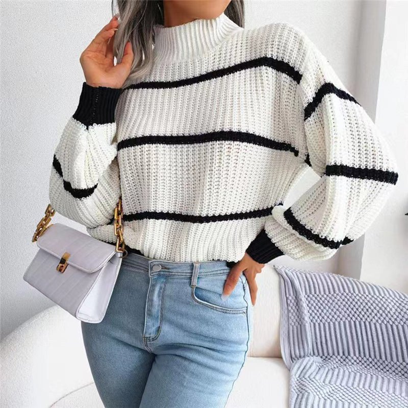 Striped Mock Neck Sweater | Waffle Knit Texture | Casual Comfort