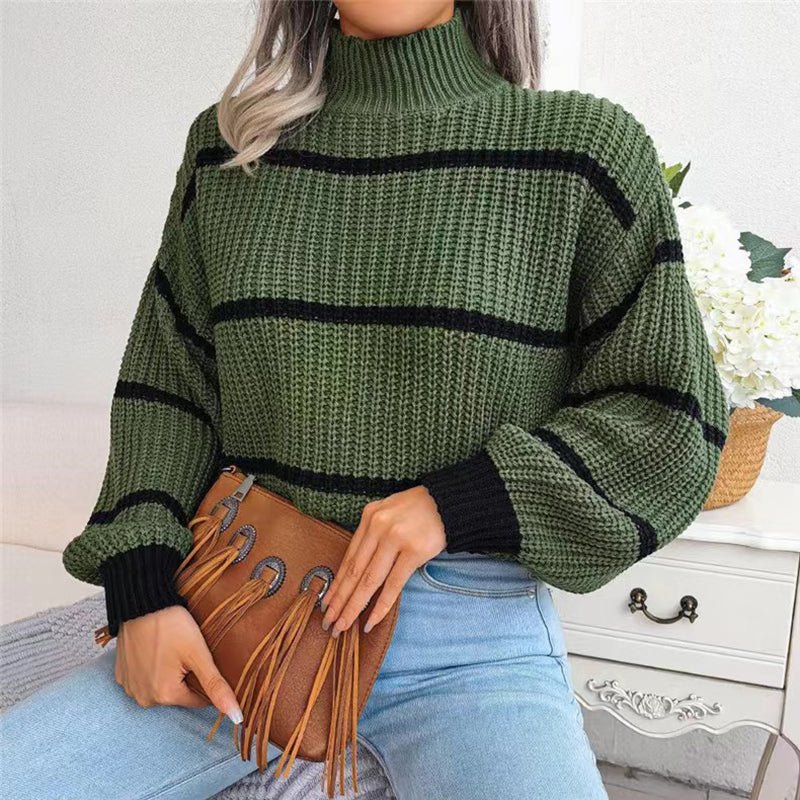 Striped Mock Neck Sweater | Waffle Knit Texture | Casual Comfort