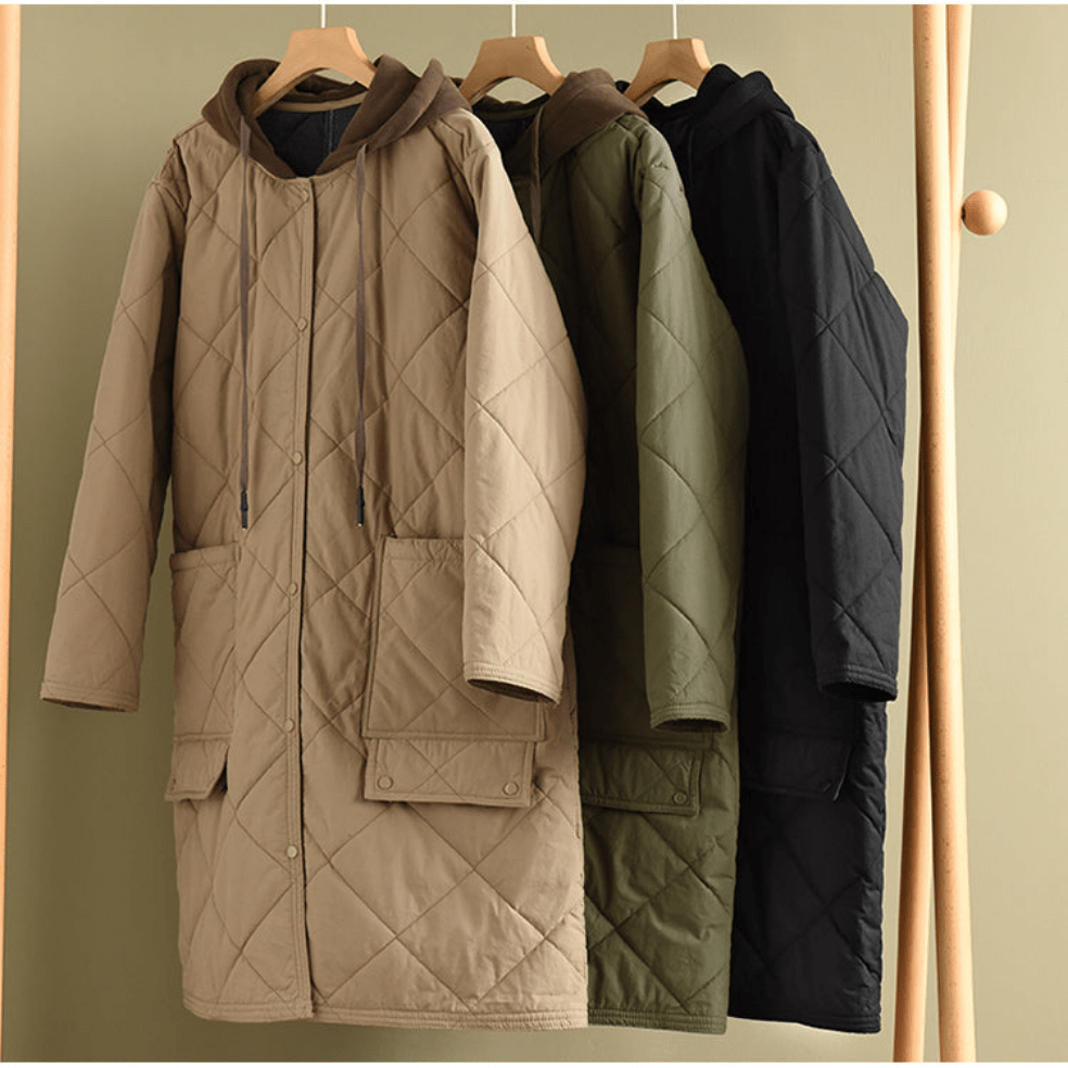 Quilted Hooded Long Coat | Lightweight Warmth | Relaxed Fit | Casual Outerwear