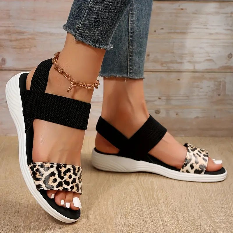 Elastic Slingback Sandals | Cushioned Sole & Patterned Strap | Casual Walkable Design