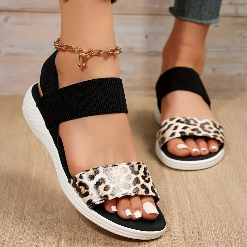 Elastic Slingback Sandals | Cushioned Sole & Patterned Strap | Casual Walkable Design