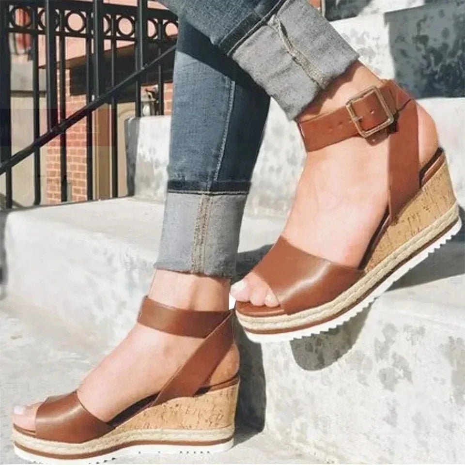 Platform Wedge Sandals | Ankle Strap Design | Cork Sole Base