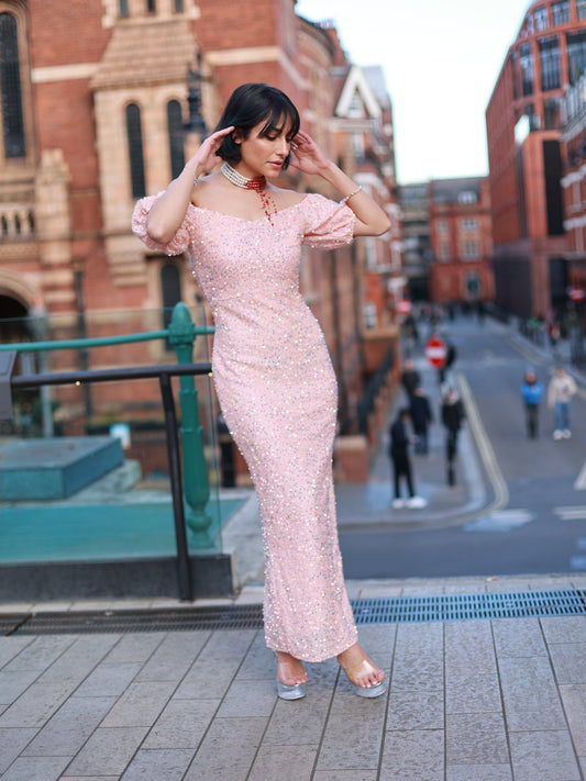 Elegant Lace Gown | Off-Shoulder & Sheer Sleeves | Sophisticated Evening Wear