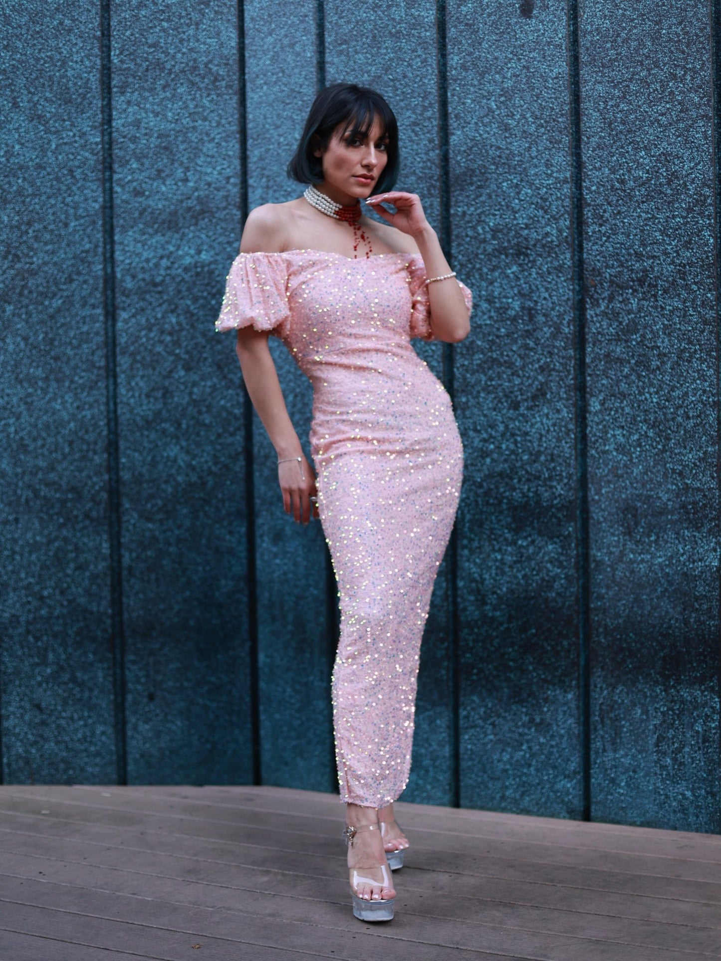 Elegant Lace Gown | Off-Shoulder & Sheer Sleeves | Sophisticated Evening Wear