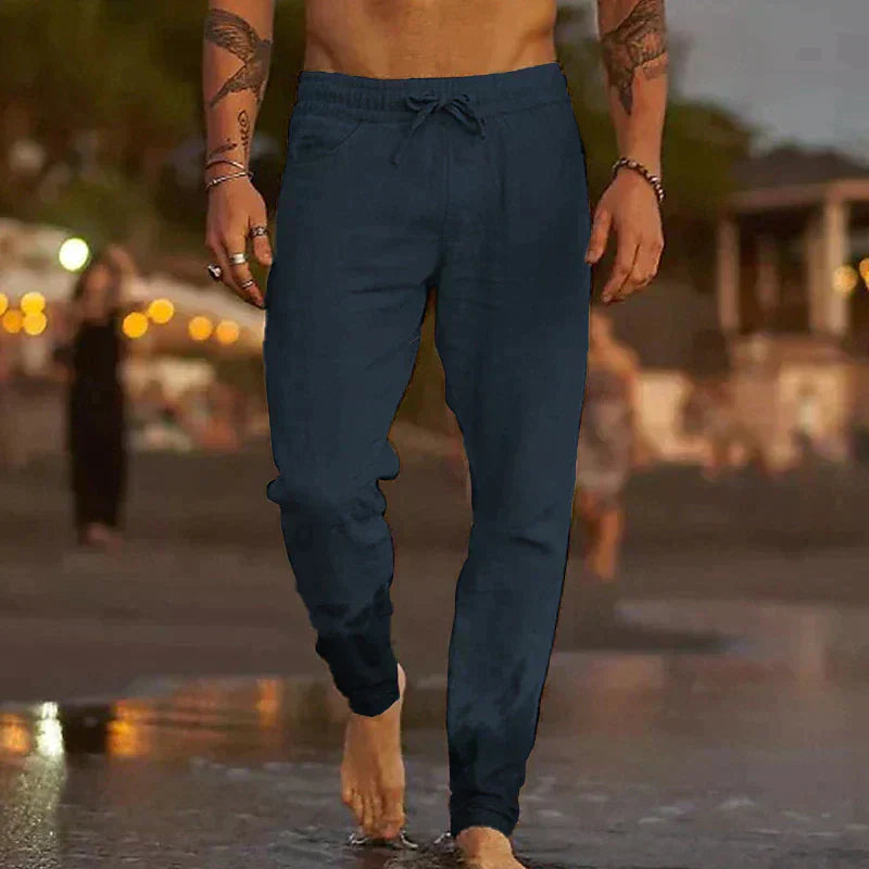 Men’s Lightweight Beach Joggers | Drawstring Linen-Blend Pants | Relaxed Summer Fit
