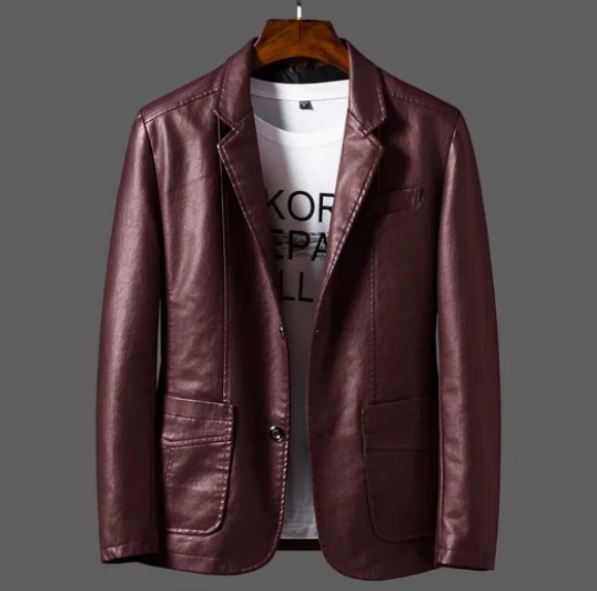Men’s Faux Leather Blazer | Casual Tailored Look | Lightweight Vegan Outerwear