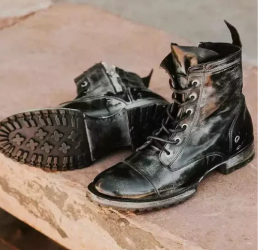 Leather Lace-Up Ankle Boots | Classic Workwear Style | Durable Outsole